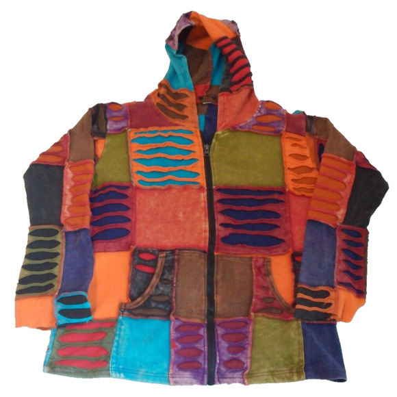 RISING INTERNATIONAL WOMEN Medium - FULL ZIP SLASHED PATCHWORK HOODIE SWEATSHIRT - Picture 1 of 9